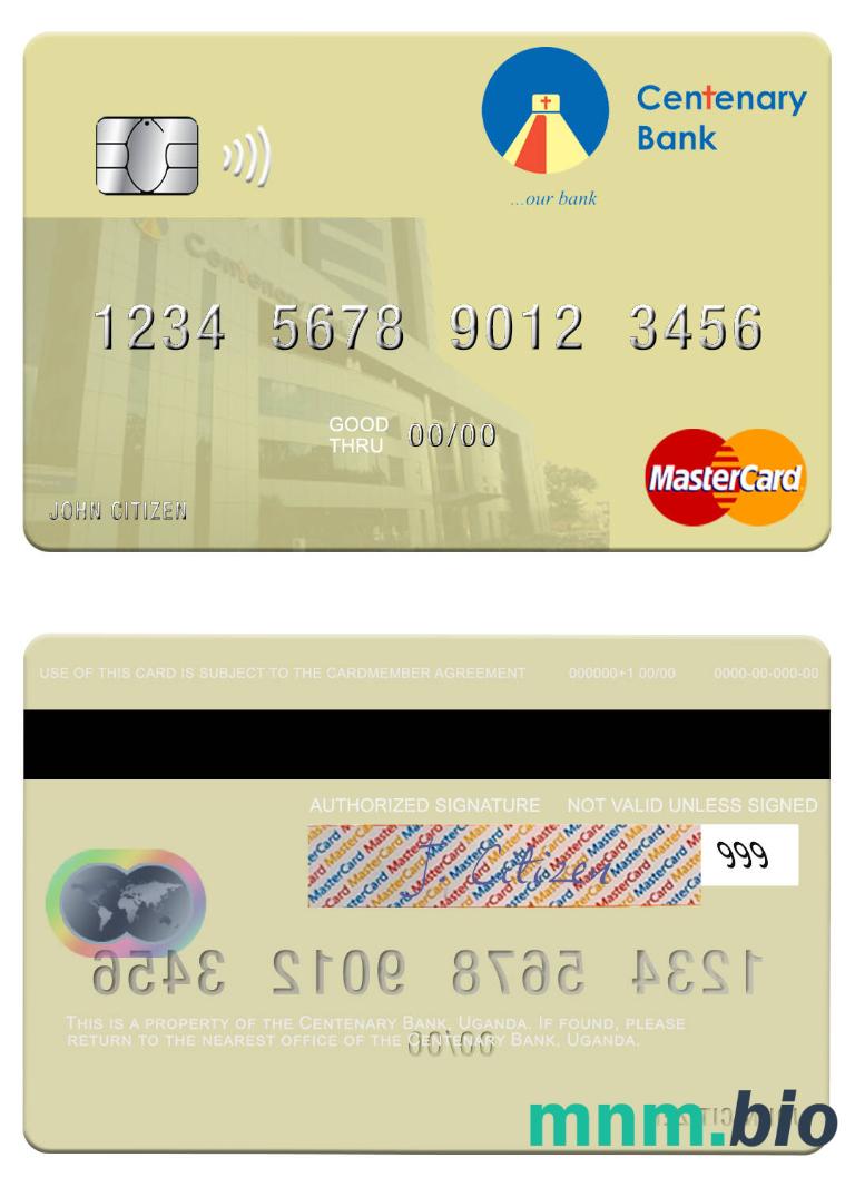 Uganda Centenary Bank przykład karty mastercard w formacie PSD